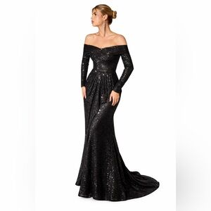 Elegant Black Sequin Off-Shoulder Gown